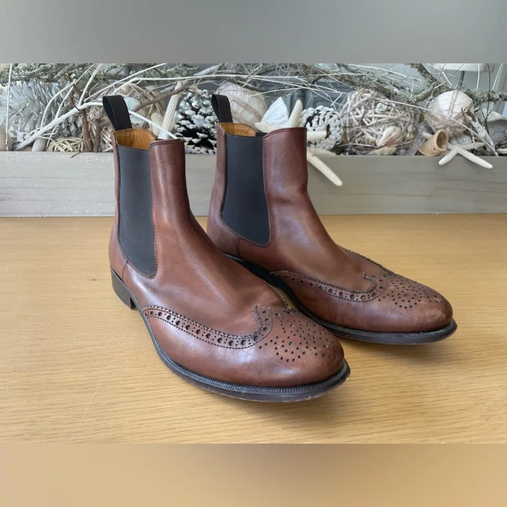 OTISOPSE BROWN LEATHER ANKLE BOOTS SIZE EU 43 US 10 ITALY